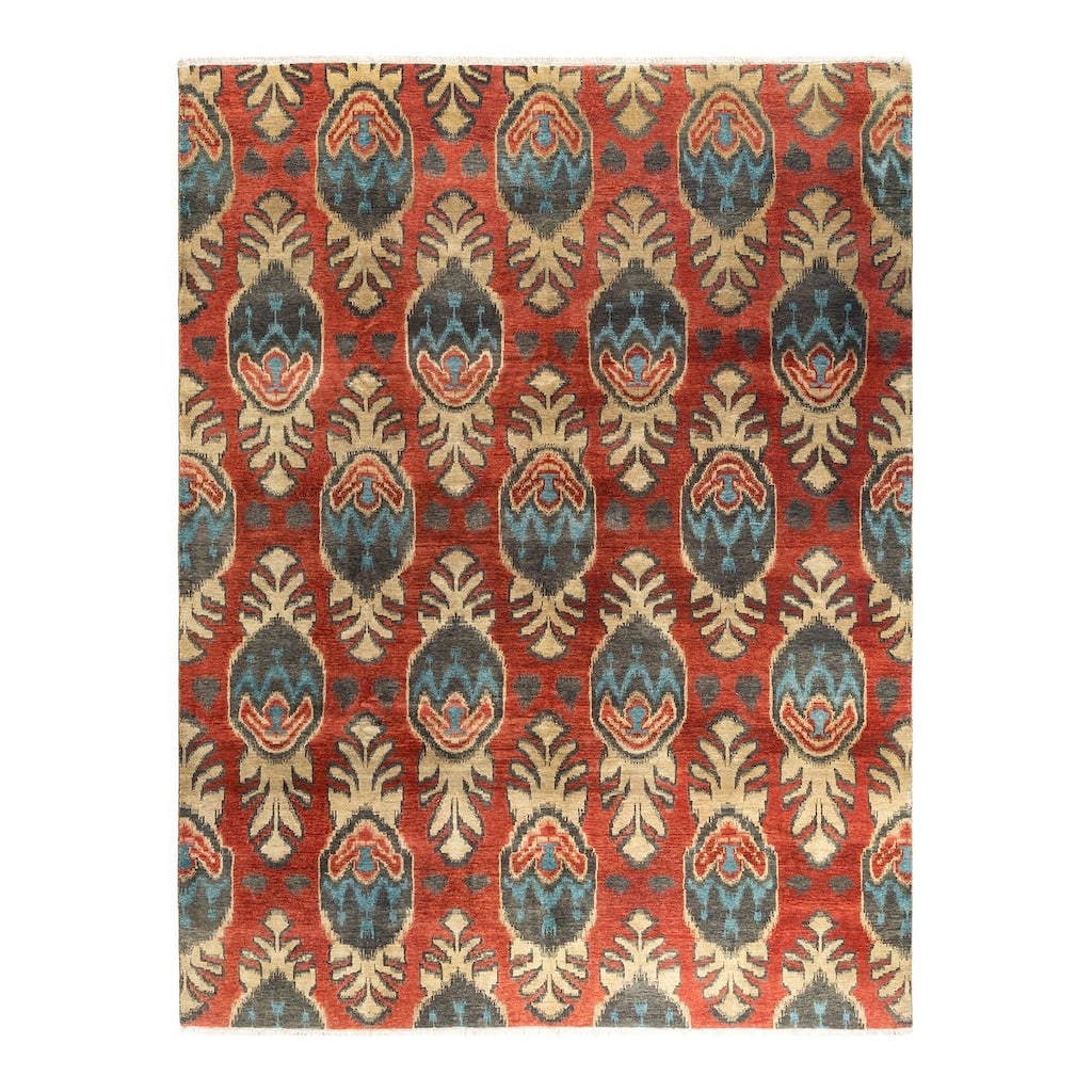Ikat One-of-a-Kind Hand-Knotted Area Rug, Red - 9' 1" x 11' 9"