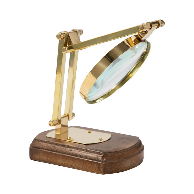 Sagebrook Home 16" Kane Wood Base Magnifying Glass, Gold - 6" x 4" x 16"