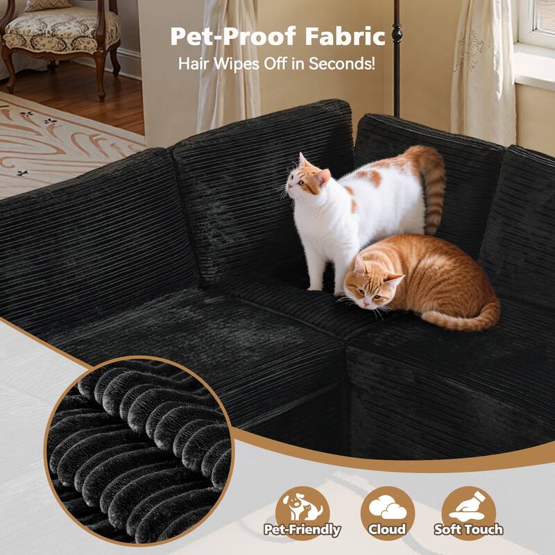 HOOOWOOO Modular U-shaped Corduroy Fabric Sectional Sofa Couch with Ottoman