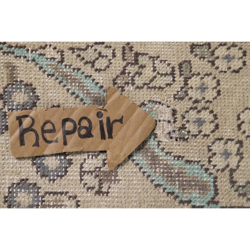Distressed Tabriz Vintage Persian Rug Hand-Knotted Beige Wool Carpet - 9'6" x 12'8"