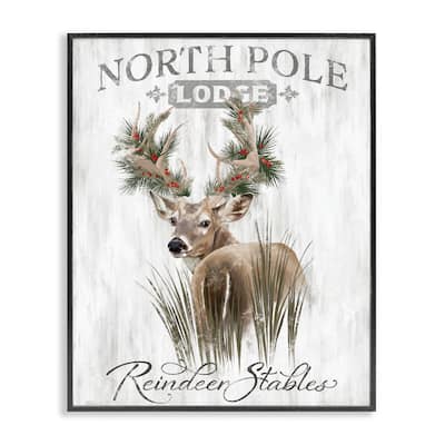 Stupell Festive Winter Reindeer Lodge Framed Giclee Art Design By Cat Thurman Designs