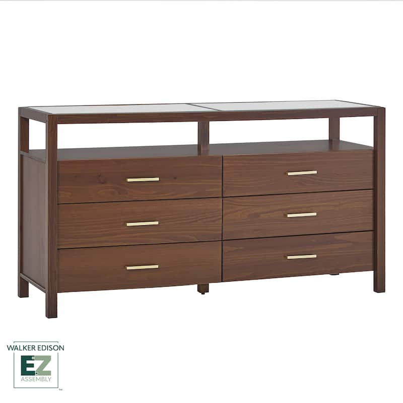 Walker Edison Solid Wood Dresser with Tempered Glass Top
