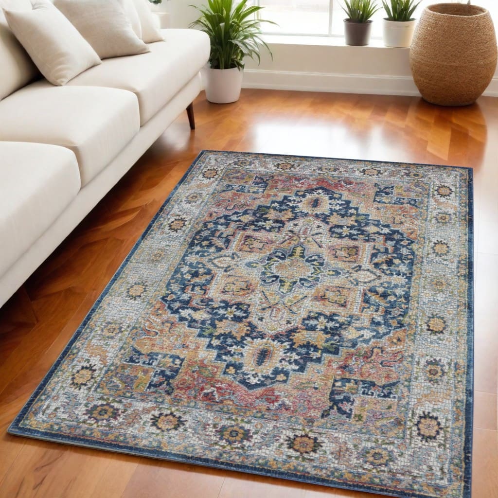 Power Loomed Distressed Floral Non Skid Area Rug - 90' X '63' X '0.5