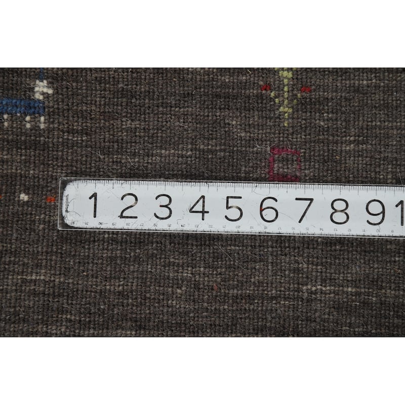Tribal Gabbeh Indian Area Rug Hand-Knotted Grey Modern Wool Carpet - 5'0" x 7'8"