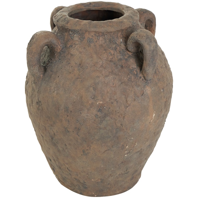 Dark Brown Ceramic Handmade Textured Vase with Handles