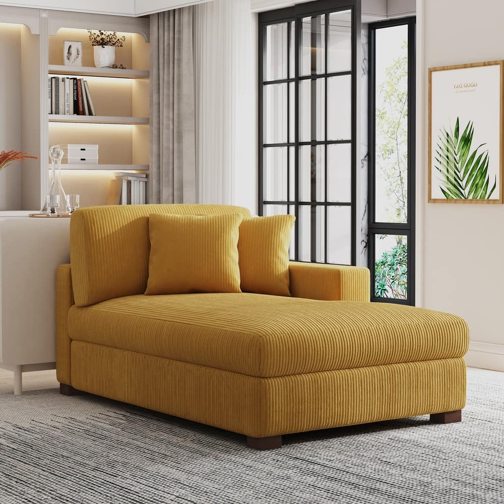 Modern Corduroy Indoor Chaise Lounge Couch with Pillows