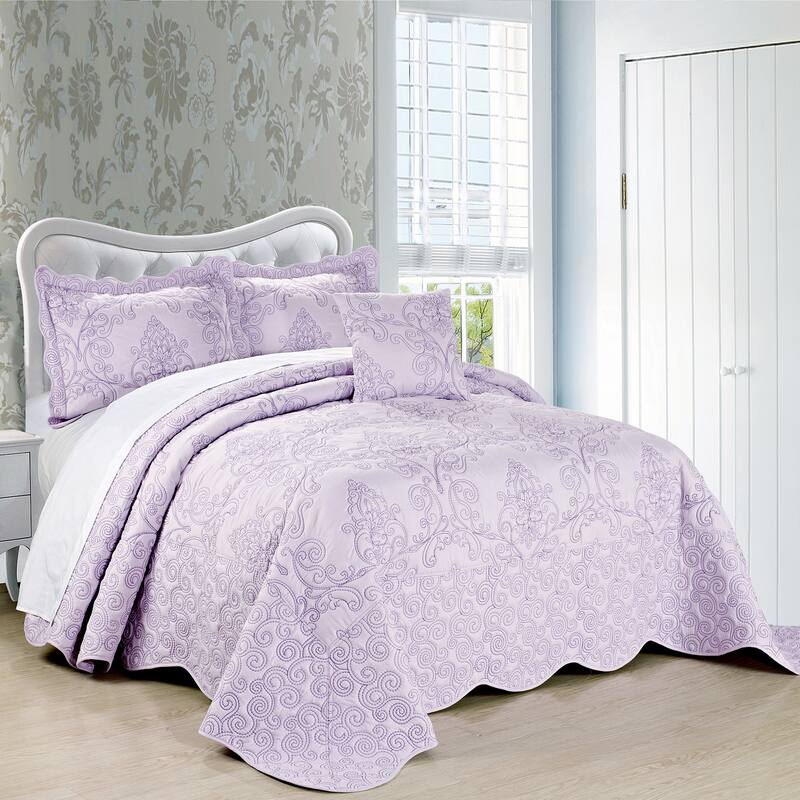 Serenta Damask Oversized 4-piece Bedspread Set - Lavender Fog - Oversized King