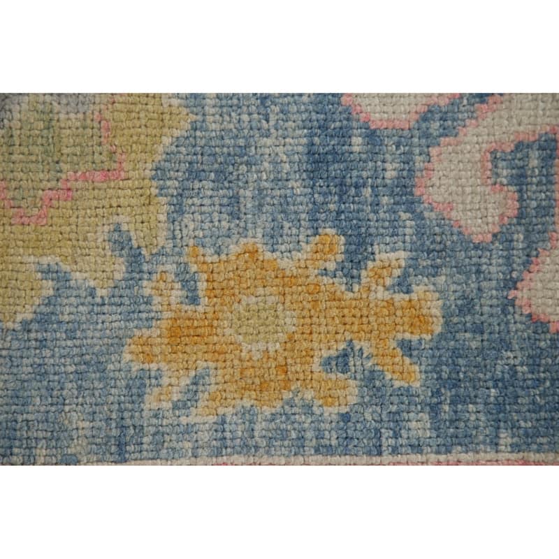 Vegetable Dye Blue Oushak Turkish Runner Rug Handmade Wool Carpet - 2'10"x 12'11"