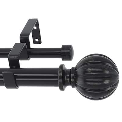 Meriville 1-Inch Diameter Double Window Curtain Rod, Fluted Ball Finial