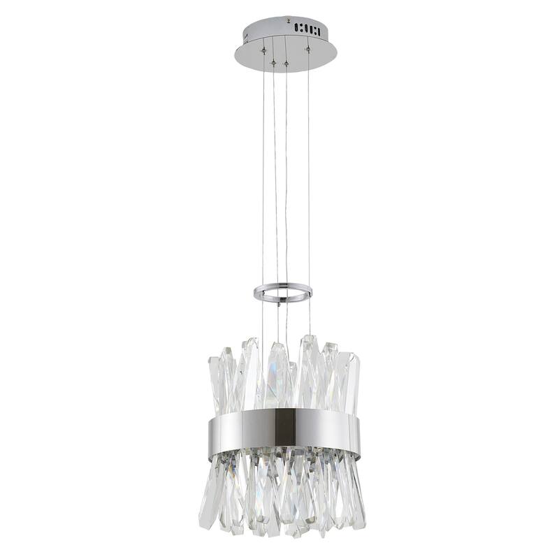 Pendant Light - Chrome Metal Hanging Ceiling Fixture with Crystal Accents - 14