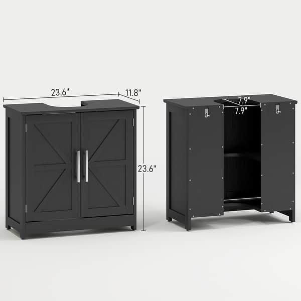 dimension image slide 3 of 4, HOMCOM Pedestal Sink Storage Cabinet, Farmhouse Freestanding Bathroom Sink Cabinet with 2 Barn Doors and Adjustable Shelf, White