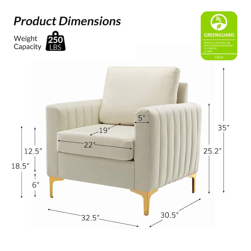 Ganymedes Modern Velvet Accent Arm Chair with Golden Legs by HULALA HOME