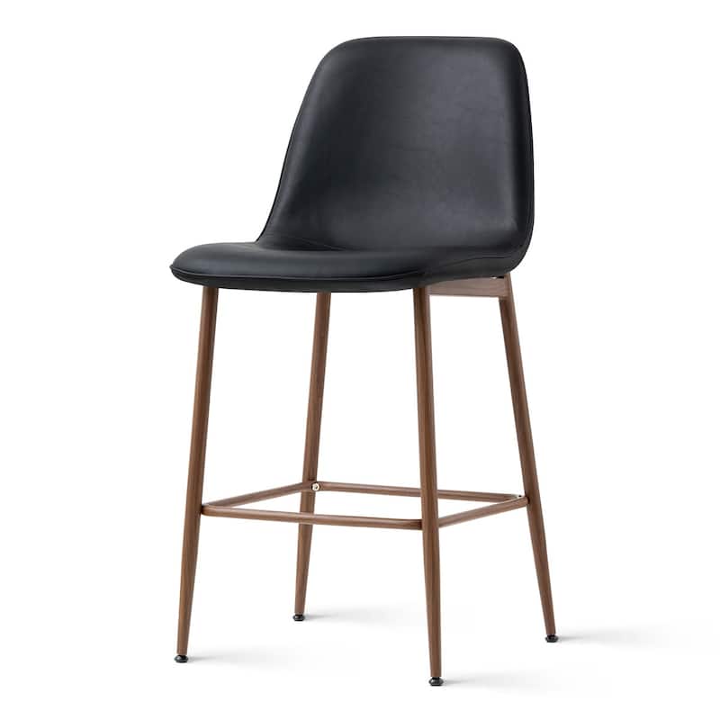 Modern PU Leather Counter Height Bar Stools with Walnut Wood-Grain Metal Legs (Set of 3)