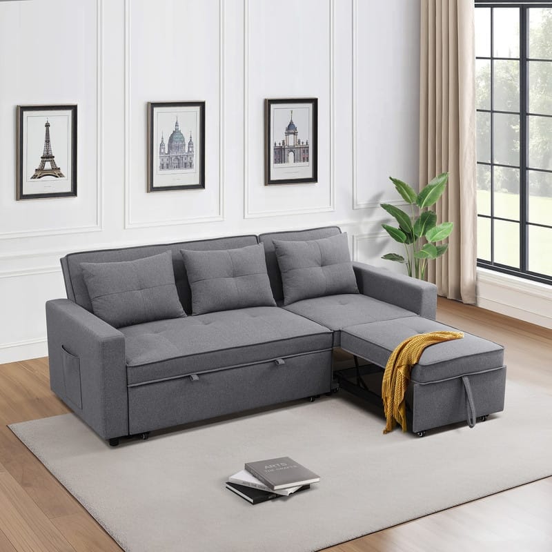 Versatile Grey Sofa with Adjustable Backrest and Removable Armrests