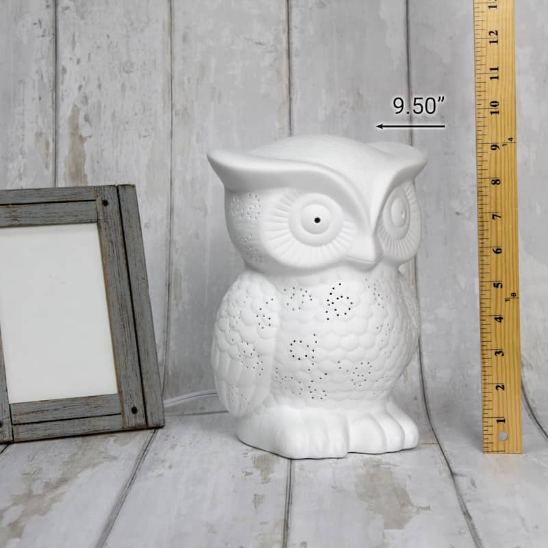 9.84" White Owl Cute Ceramic Table Lamp with Corded On/Off Switch for Cozy Lighting or Kids Room - 6.89”L x 7.48”W x 9.84”H