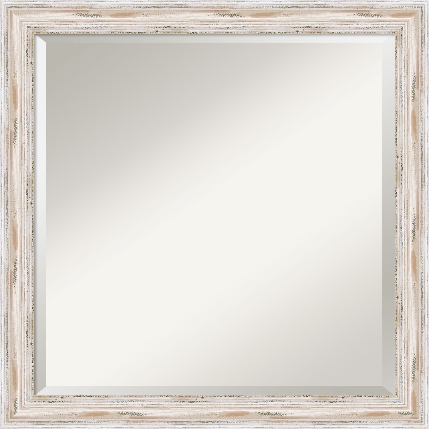 Beveled Wood Bathroom Wall Mirror - Alexandria White Wash Narrow Frame - Outer Size: 23 x 23 in
