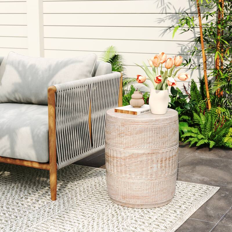 Outdoor/Indoor Lightweight Concrete Side Table,Travertine Finish