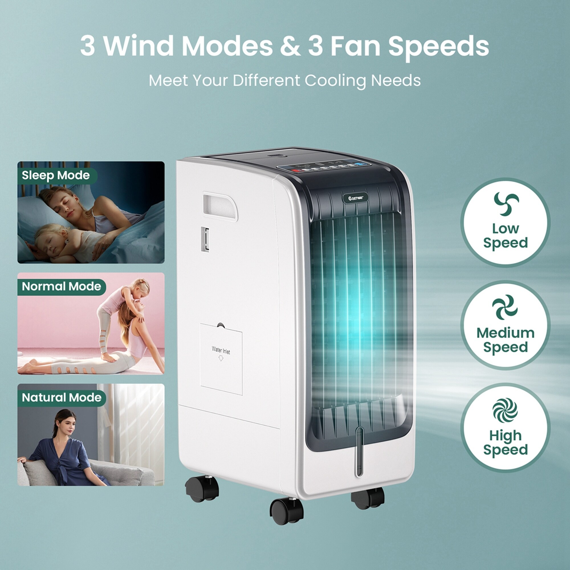 Evaporative air cooler portable fan outlet conditioner cooling