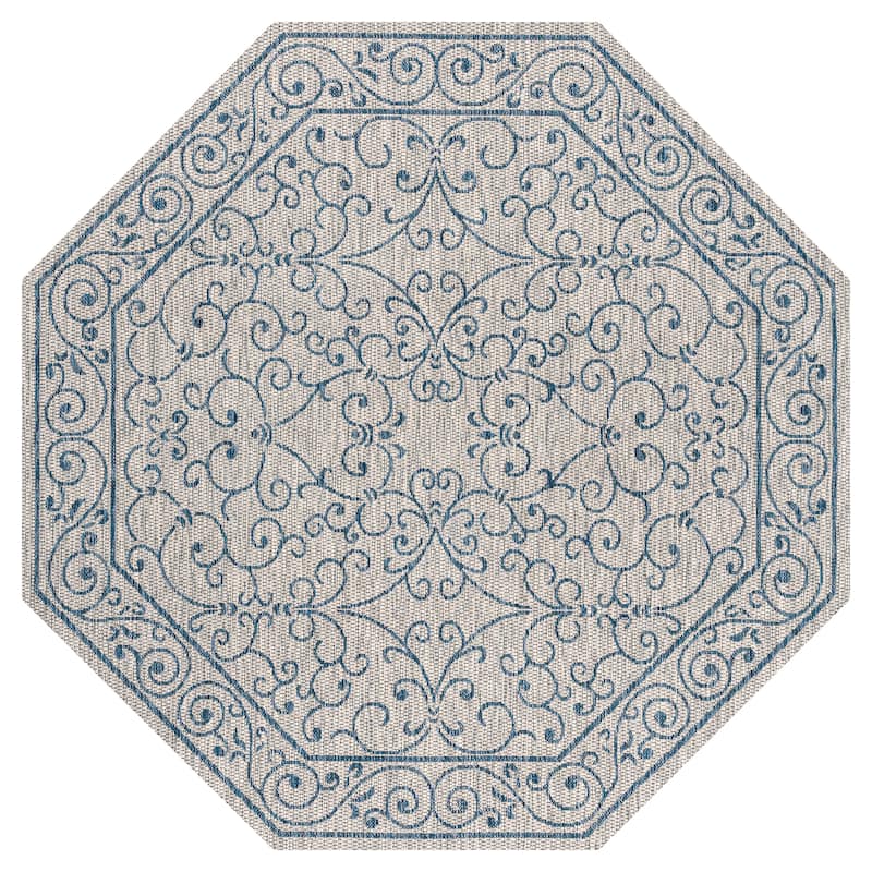 JONATHAN Y Filigree Textured Weave Indoor/Outdoor Area Rug - 8' Octagon - Gray/Navy