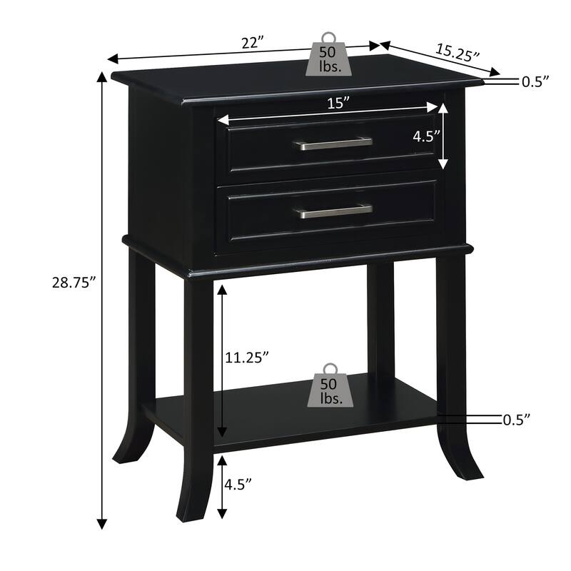 2 Drawer End Table with Shelf Beveled Top Two Smooth Gliding Drawers with Decorative Design Flared Legs Accent Table - 22