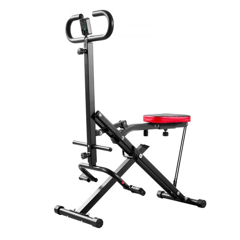 Black Steel Deep Squat Training Machine with Adjustable Seat and Resistance Bands - 35.4 x 22.8 x 44.1 in