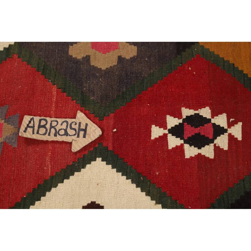 Geometric Kilim Qashqai Persian Vintage Rug Flatweave Wool Carpet - 5'4"x 8'0"