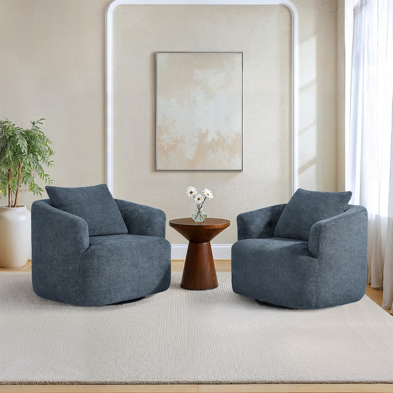 Upholstered Swivel Barrel Chair with Pillow