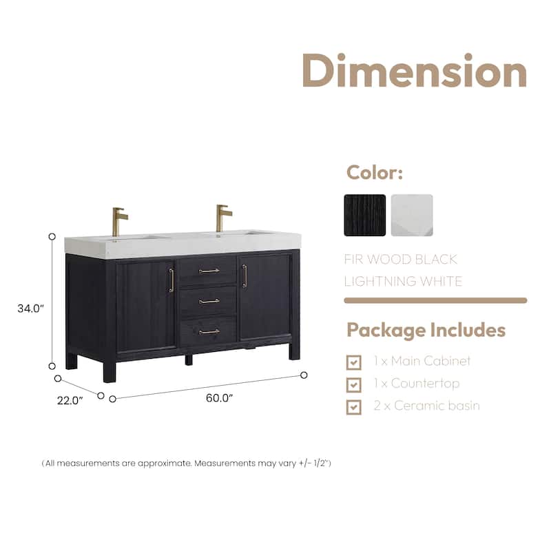 Leon 60 in. Double Bathroom Vanity with Composite Stone Top