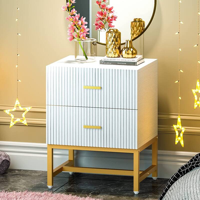 2-Drawer Modern White Nightstand Bed Side Table Storage End Table