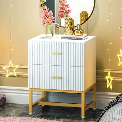 2-Drawer Modern White Nightstand Bed Side Table Storage End Table