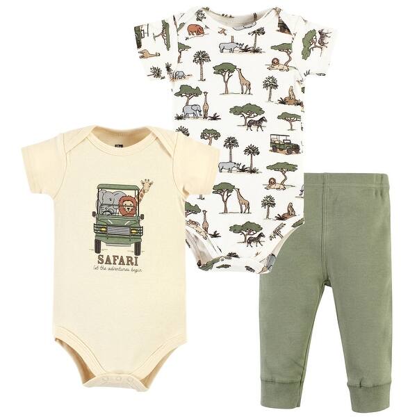 slide 1 of 1, Hudson Baby Infant Boy Cotton Bodysuit and Pant Set, Going On Safari Short Sleeve 0-3 Months - Going On Safari Short Sleeve