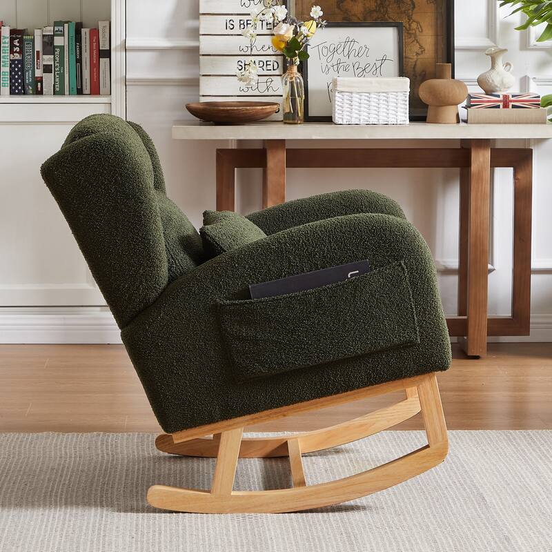 Modern Accent Rocking Chair with Pillow, High Backrest Arm Chair Accent Chair Glider Lounger with 2 Side Pockets for Living Room