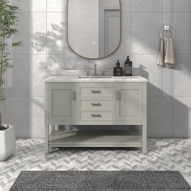 Furniture of America Anya 49" Single Bathroom Vanity with White Carrera Marble Top and Undermount Sink