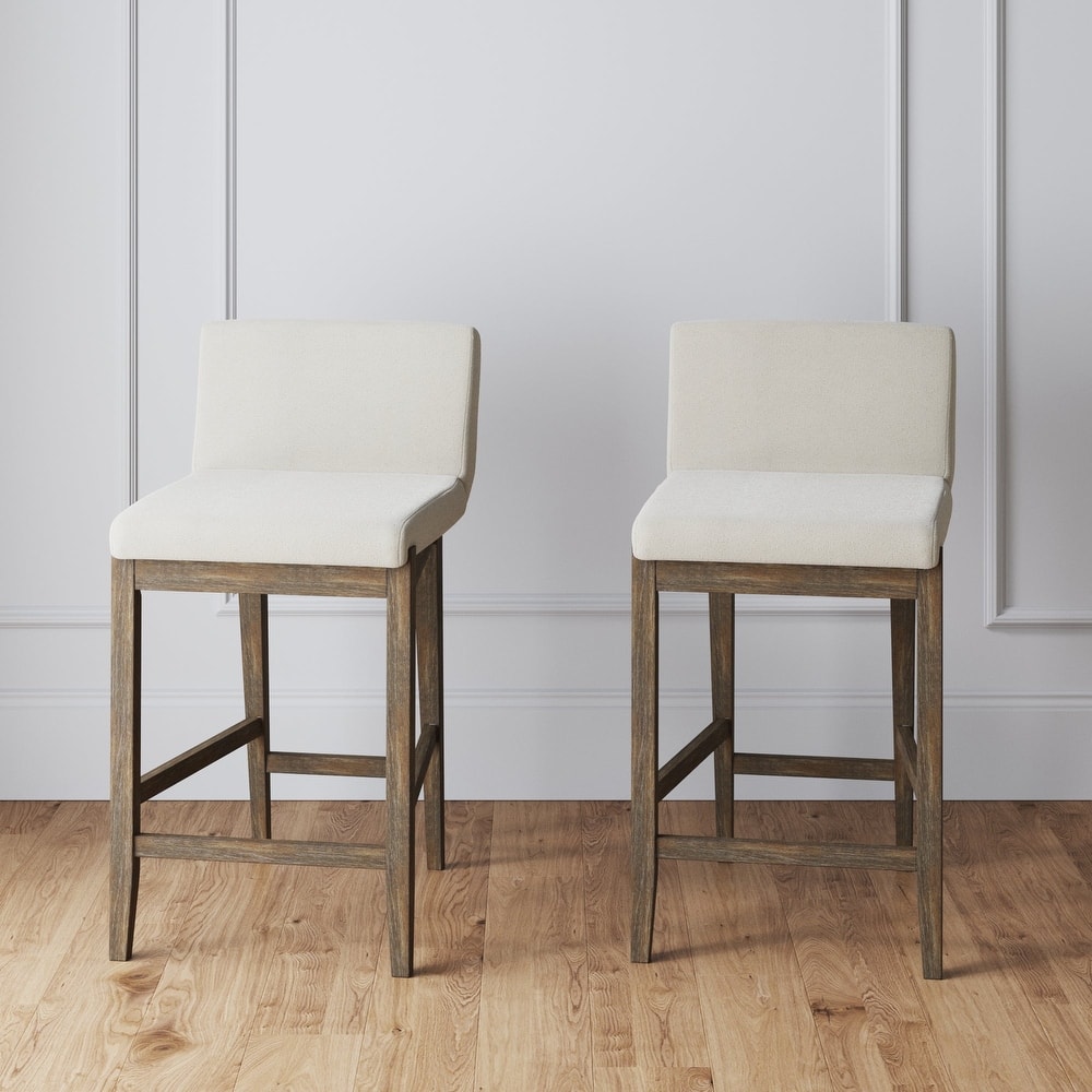 Gracie Modern Bar Stool, Boucle Upholstered Chair and Brushed Wooden Legs