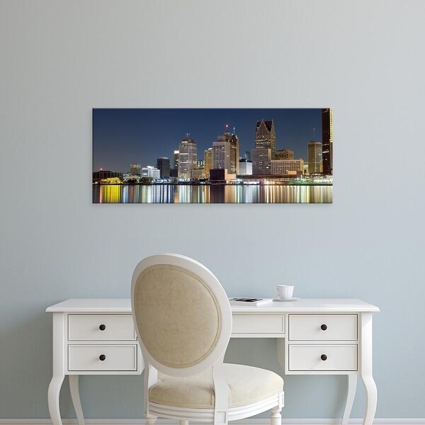 Easy Art Prints Panoramic Image 'Buildings in a city lit up, Detroit River, Detroit, Michigan, USA' Canvas Art