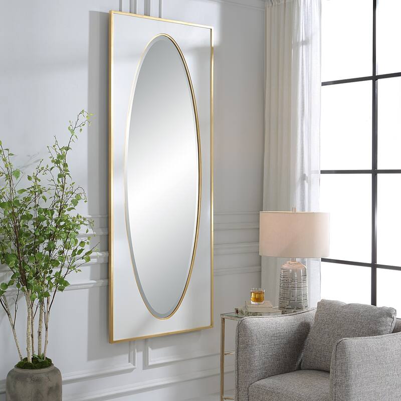 Rectangular Framed Wall Mirror - 80" - White and Gold