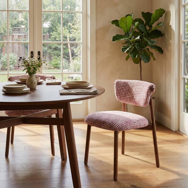 Houndstooth Upholstered Wood-look Metal Frame 2pc Dining Chairs