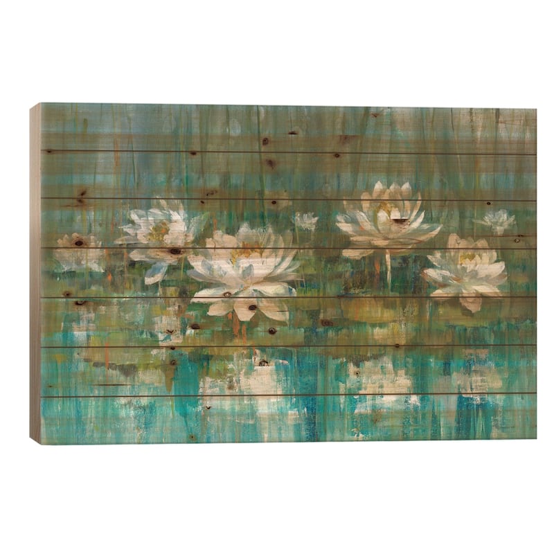 Water Lily Pond Print On Wood by Danhui Nai - Multi-Color - 18x26x1.5
