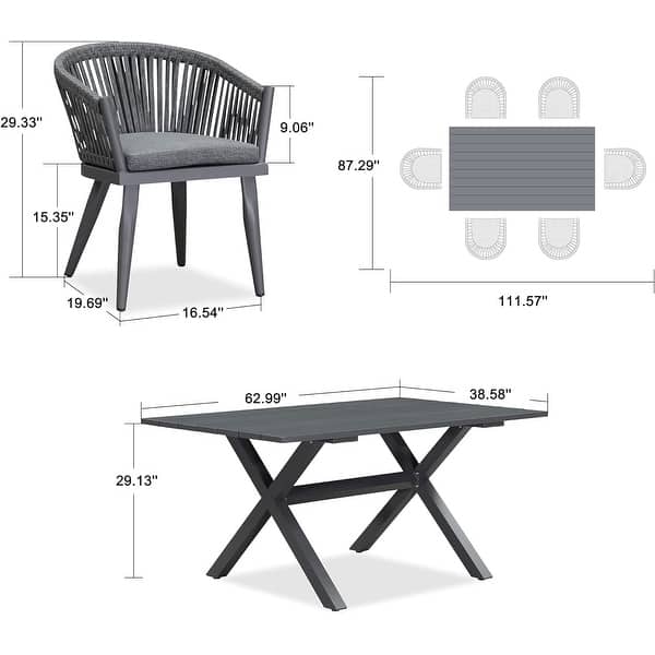 dimension image slide 0 of 4, PURPLE LEAF Outdoor Dining Set with Patio Aluminium Dining Table and Wicker Rattan Chairs