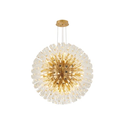 Brass Metal Chandelier With Clear Crystals