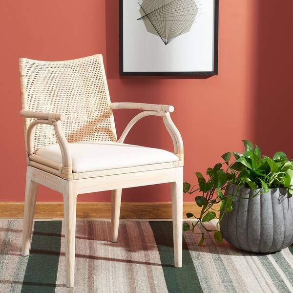SAFAVIEH Gianni Tropical Coastal Cushion Arm Chair - 21.5" W x 23.5" L x 32.3" H