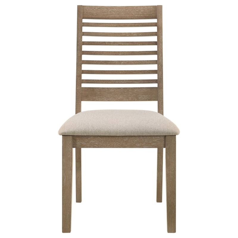 2pc Set Farmhouse Style Washed Fabric Ladder Back Dining Side Chair Wooden