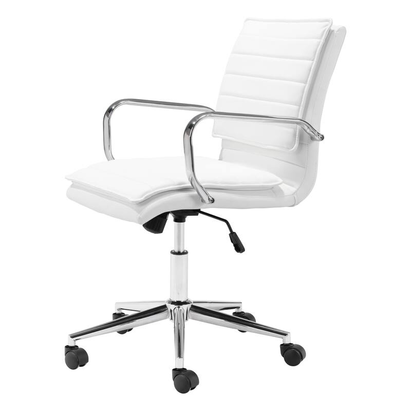 White and Silver Adjustable Height Swivel Rolling Conference Office Chair
