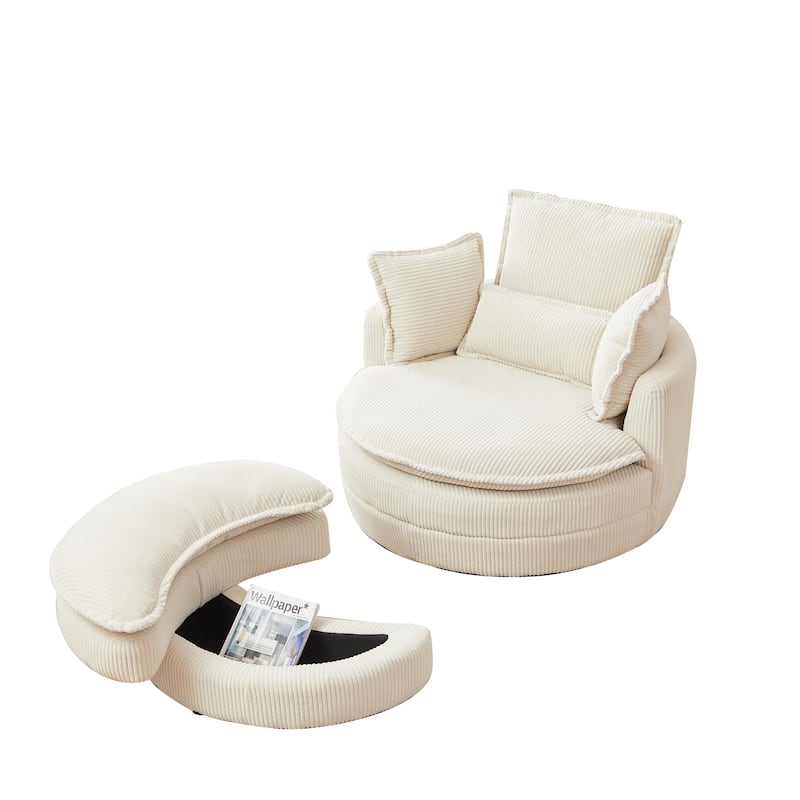 52" Upholstered Swivel Barrel Chair with Moon Storage Ottoman