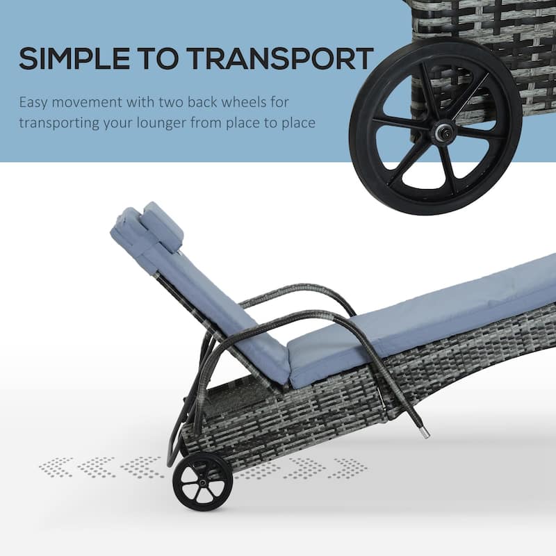 Outdoor PE Rattan Recliner with Wheels and Armrests