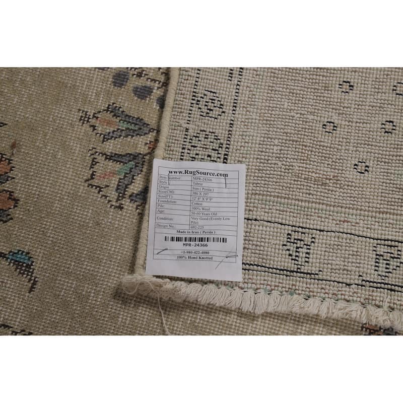 Floral Tabriz Persian Area Rug Handmade Traditional Beige Wool Carpet - 9'9"x 12'8"