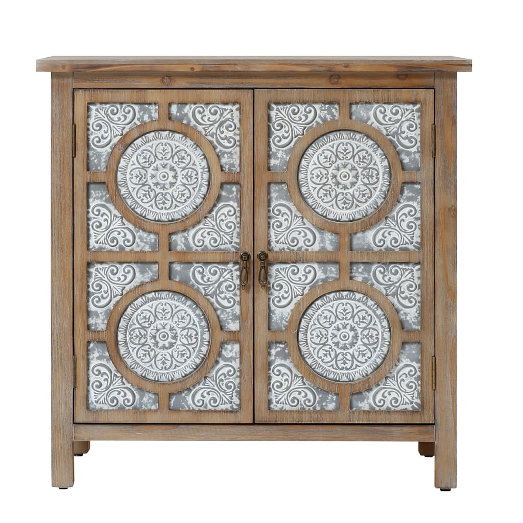 Storage Cabinet 2-Door Metal Lattice Wood Accent Cabinet - 31.5" Wide Home Decor