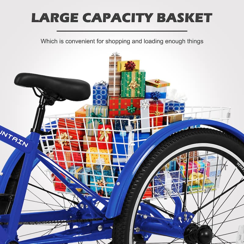 DoCred Mountain Tricycle 7 Speed 3 Wheel Bike with Basket