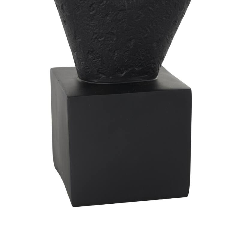 Black Polystone Textured Cutout Teardrop Abstract Decorative Sculpture with Block Base