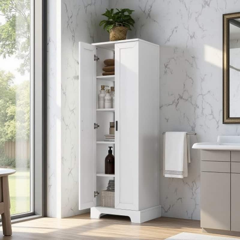 Freestanding Bathroom Storage Cabinet with Double Doors, Adjustable Interior Shelves MDF Organizer Unit